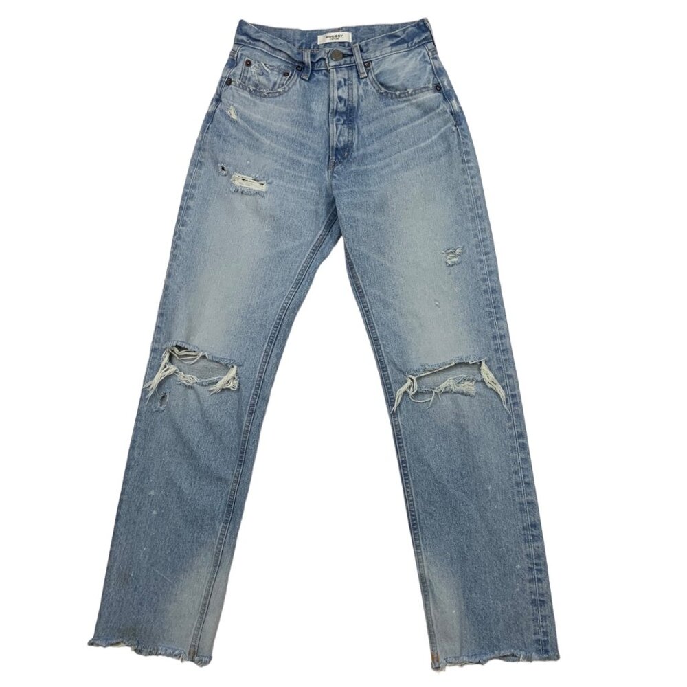 Moussy Vintage Odessa Wide Straight Leg Jeans 25 Light Blue Wash Button Fly